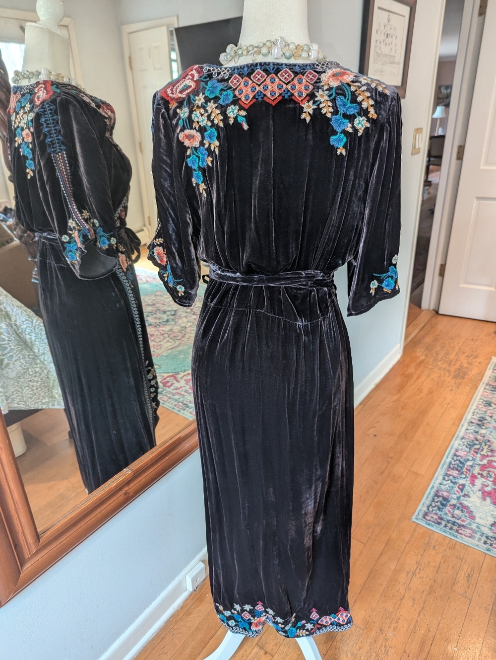 Johnny Was Black Velvet Embroidered Wrap Maxi Dress - Picture 7 of 11